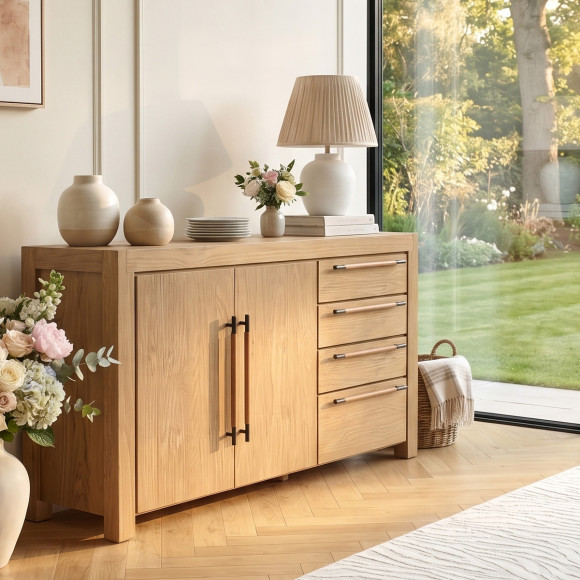 MEGÈVE – Buffet style contemporain en bois, 4 tiroirs, 2 portes, bois certifiéFSC®