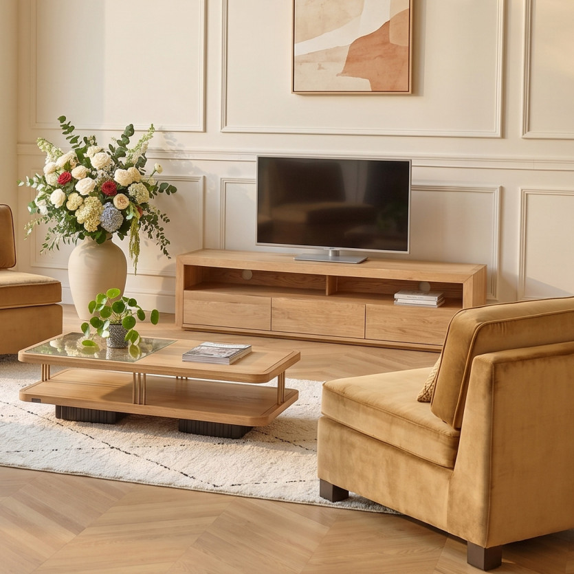 TV-Möbel aus Eiche CAMILLE - Moderner Stil, 3 Schubladen, 180 cm