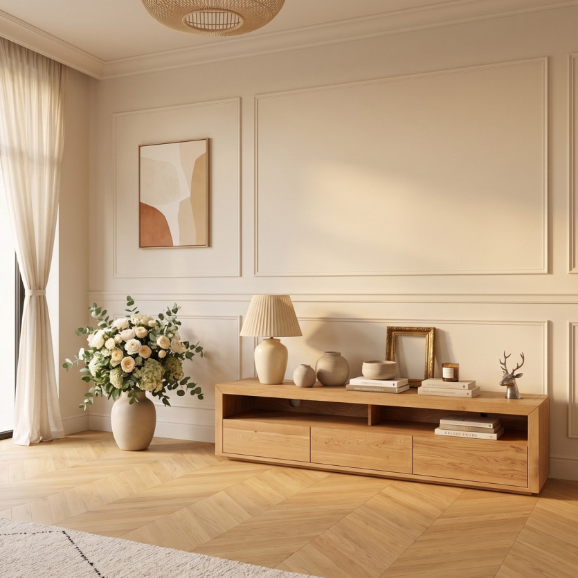 TV-Möbel aus Eiche CAMILLE - Moderner Stil, 3 Schubladen, 180 cm
