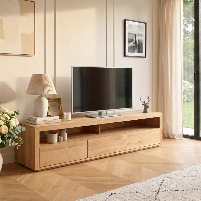 TV-Möbel aus Eiche CAMILLE - Moderner Stil, 3 Schubladen, 180 cm