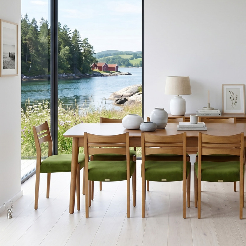 Table à manger extensible BEN - Style scandinave, pieds en bois massif, 8/10 personnes