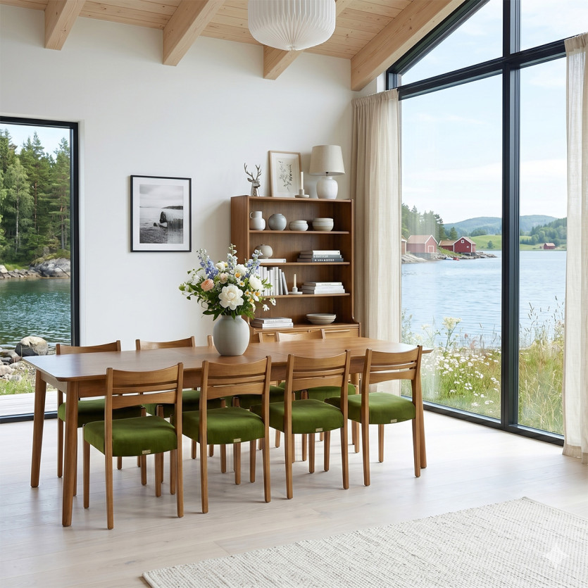 Extendable dining table BEN - Scandinavian style, solid wood legs, seats 8/10 people