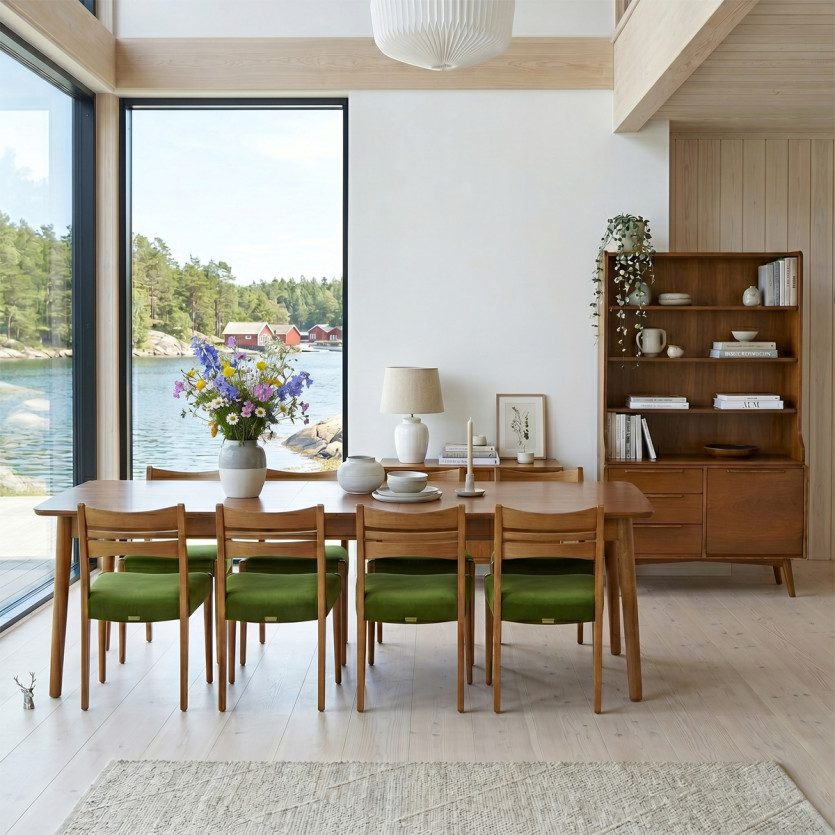 Table à manger extensible BEN - Style scandinave, pieds en bois massif, 8/10 personnes
