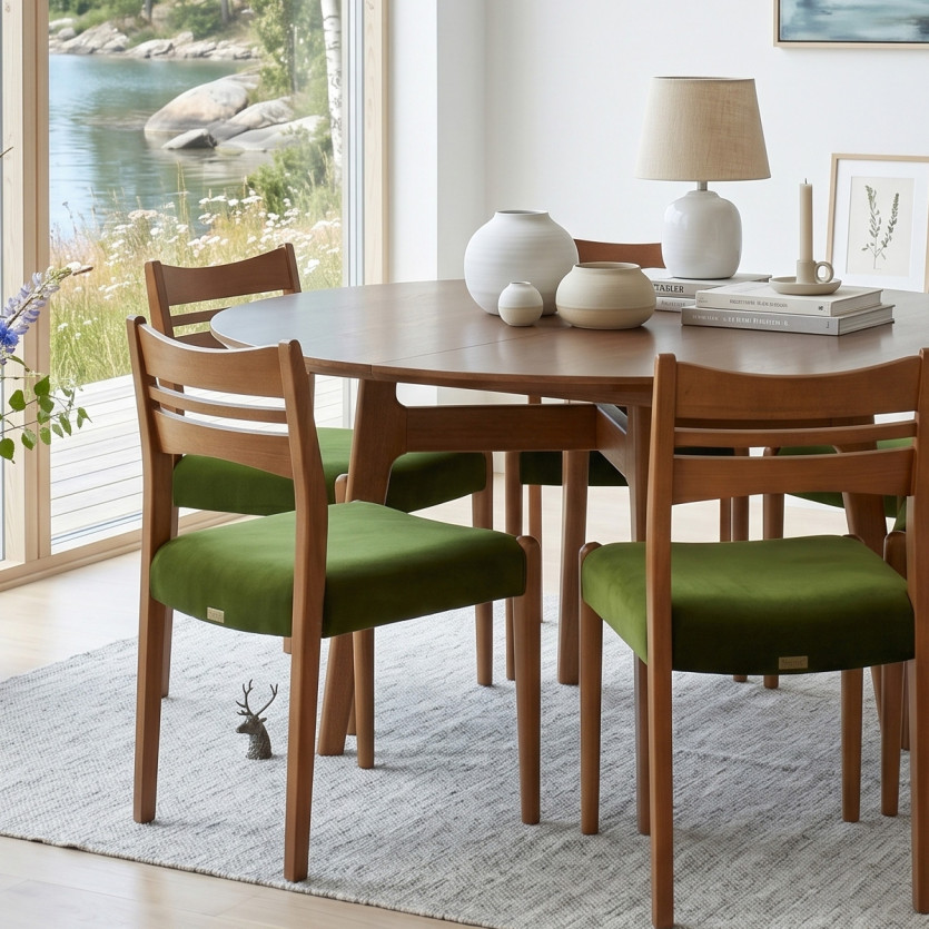 Tavolo da pranzo rotondo LEA - Stile scandinavo, gambe in legno massello, 6/8 persone