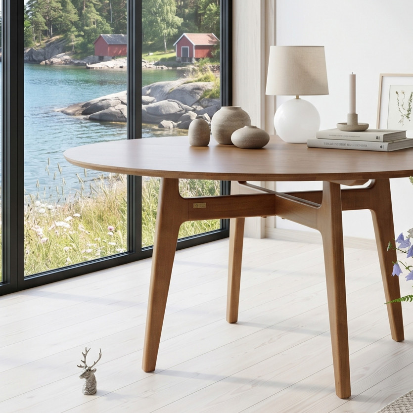 LEA Round Dining Table - Scandinavian style, solid wood legs, 6/8 people