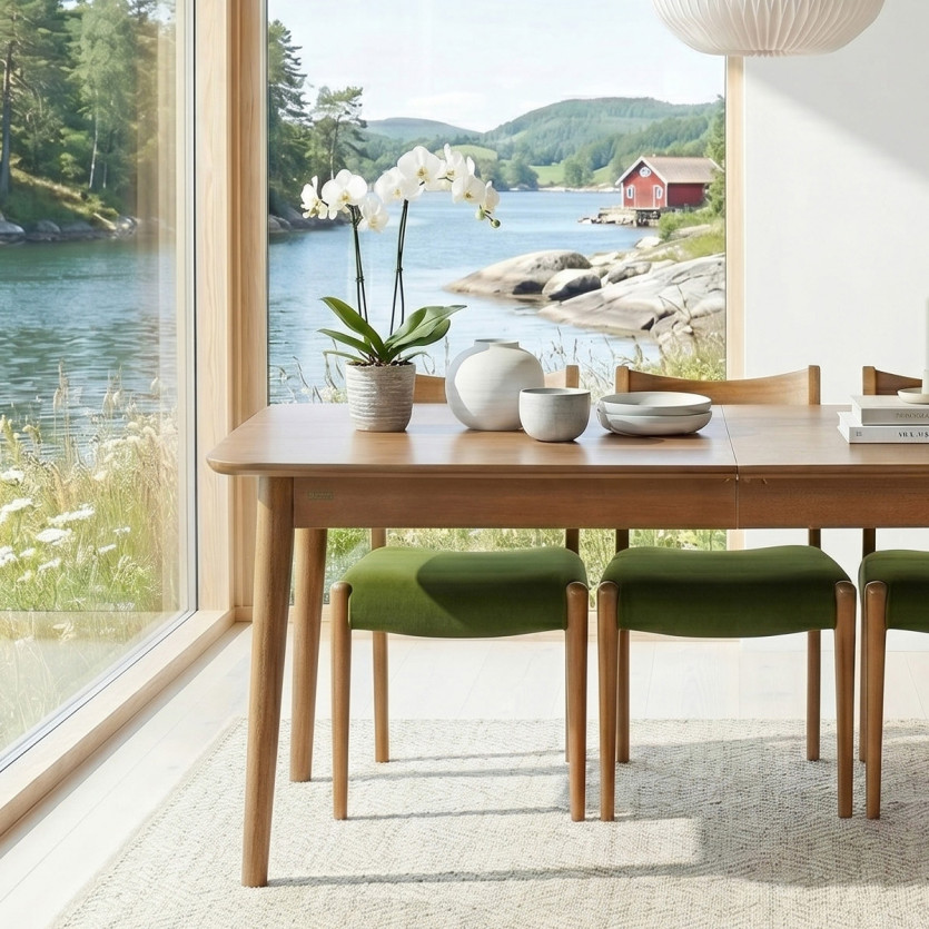 Mesa de comedor rectangular SOLO - Estilo escandinavo, patas de madera maciza, 4/6 personas