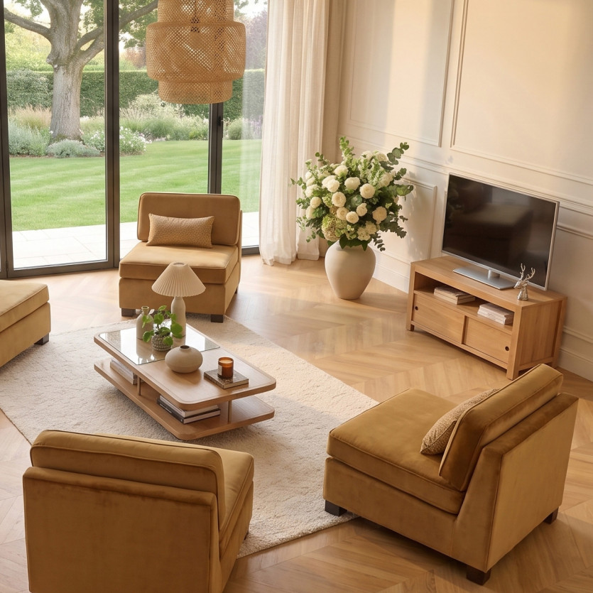 Meuble TV PAOLA - Style contemporain en chêne, 2 portes coulissantes, 100 cm