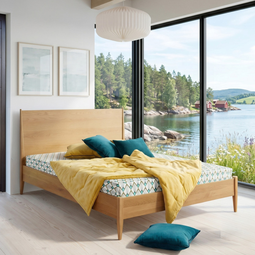 Cama doble DALHIA - Estilo escandinavo de madera, 140 x 200