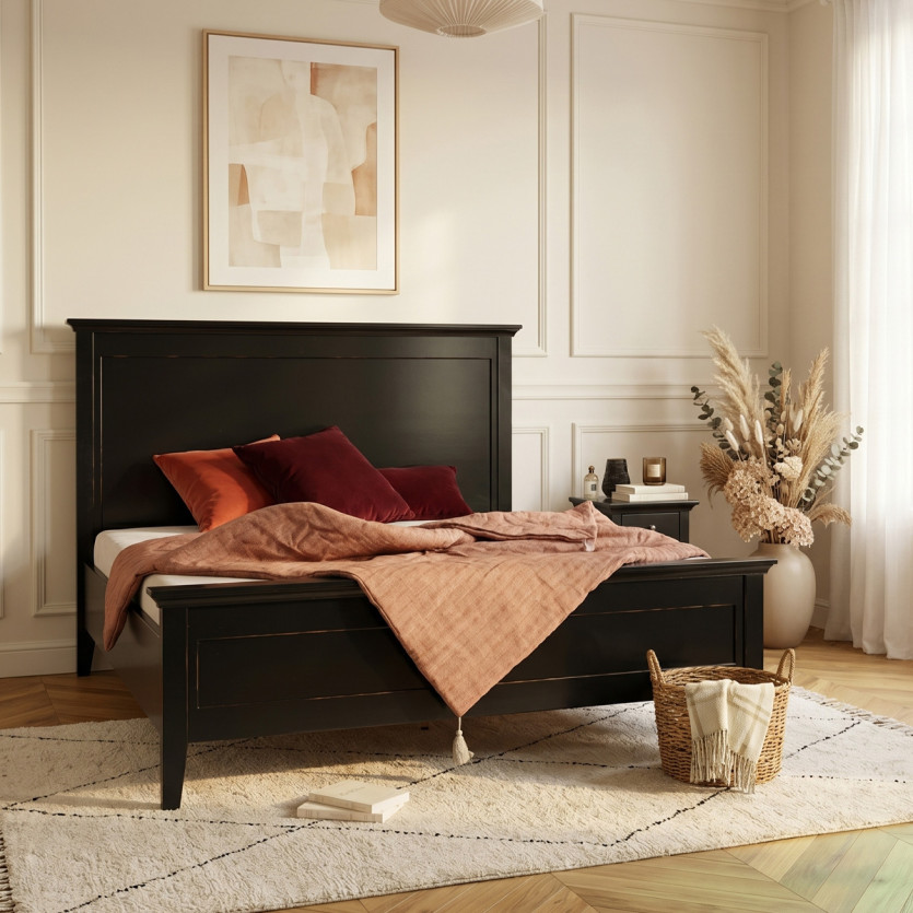 VANESSA - Cama doble de pino macizo lacado, 160 x 200