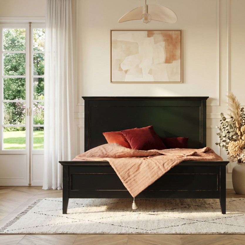 VANESSA - Cama doble de pino macizo lacado, 160 x 200