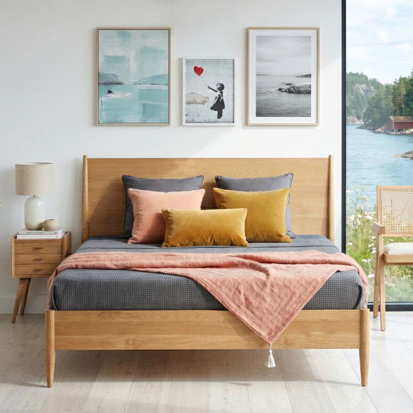 DALHIA - Scandinavian Double Bed in Oak 160x200