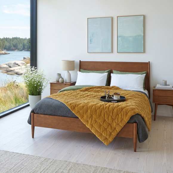 Cama doble DALHIA - Estilo escandinavo de madera, 135 x 190 cm, tamaño inglés