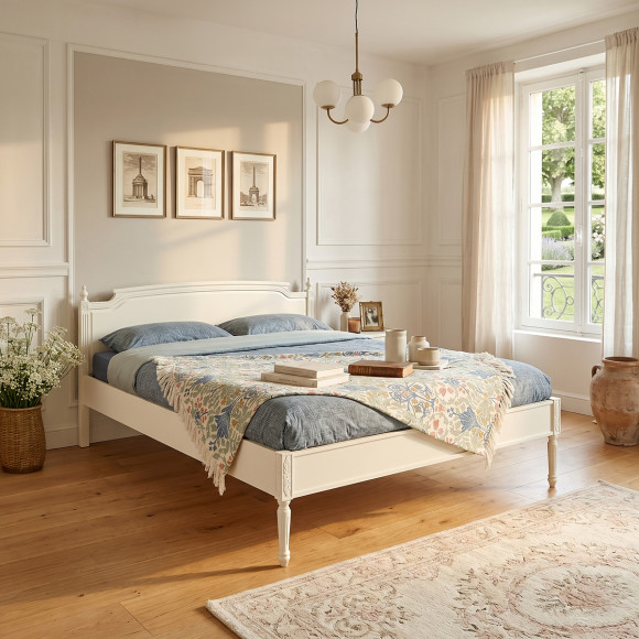 Lit double HANNAH - Style shabby chic en bois peint, 2 places, 160 x 200