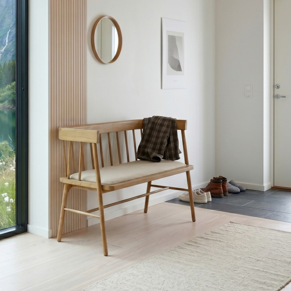 Panca WILLIAM - Stile shabby chic in legno massiccio, lino cotone, 108 cm