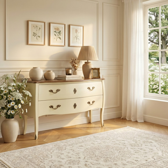 ALIENOR - Weiße Kommode im Louis XV-Stil, Eichendeckplatte, 2 Schubladen - FSC® zertifiziertes Holz