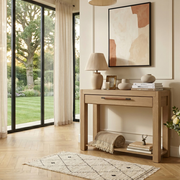 Consolle MEGÈVE – Stile contemporaneo in legno massello, 1 cassetto, legno certificato FSC®