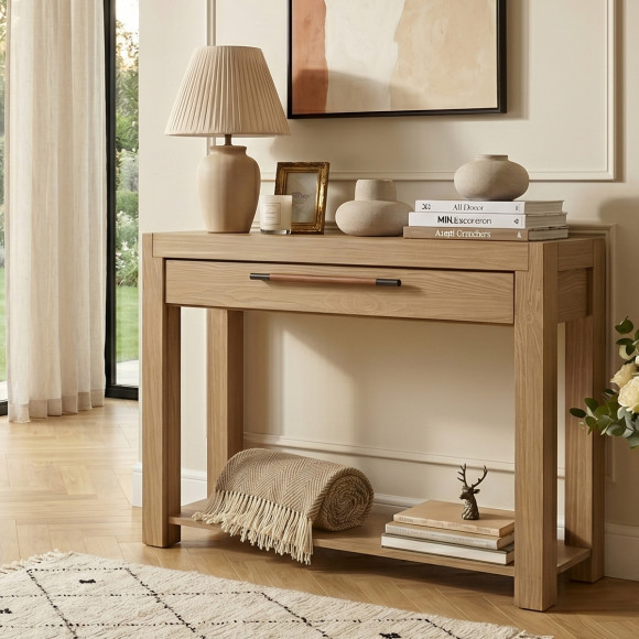 Consolle MEGÈVE – Stile contemporaneo in legno massello, 1 cassetto, legno certificato FSC®