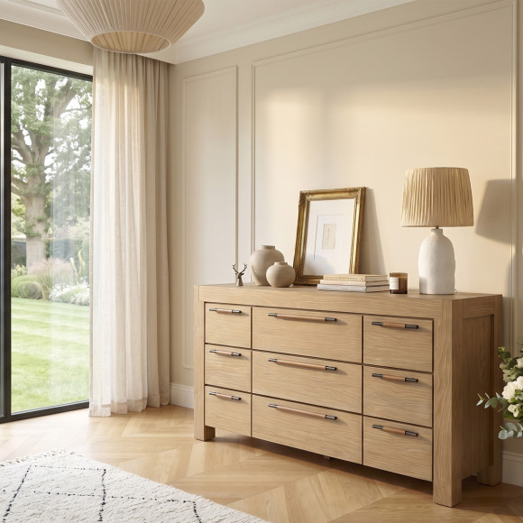 MEGÈVE – Contemporary style pine dresser, 9 drawers, FSC® certified wood