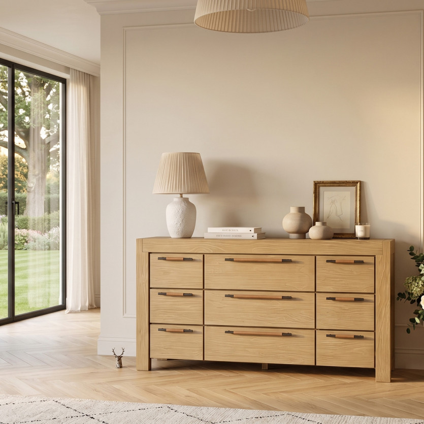 MEGÈVE – Commode en pin style contemporain, 9 tiroirs, bois certifié FSC®