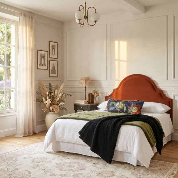 Tête de lit BASTIDE - Style classique en velours et pin massif, 140 cm, bois certifié FSC®