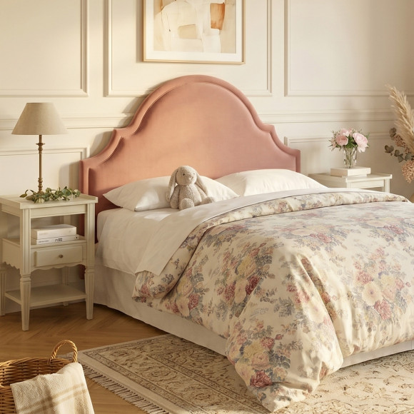 Tête de lit BASTIDE - Style classique en velours et pin massif, 140 cm, bois certifié FSC®