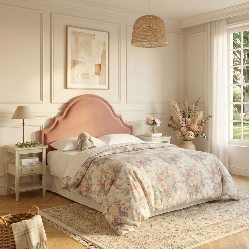 Tête de lit BASTIDE - Style classique en velours et pin massif, 140 cm, bois certifié FSC®