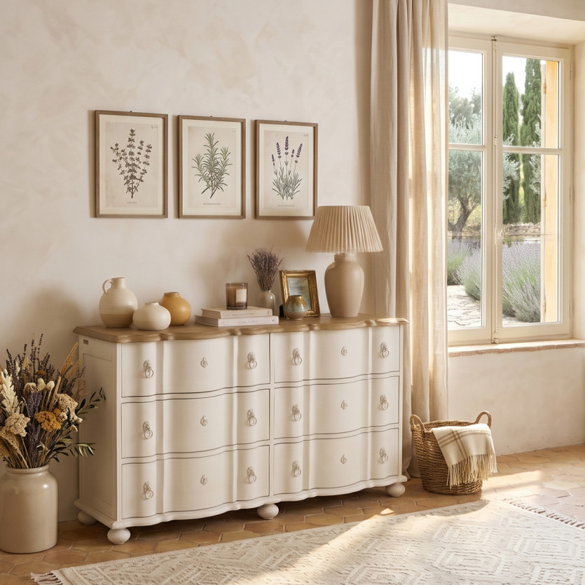 GOODMOON - Commode en bois style shabby chic, 6 tiroirs, bois certifié FSC®