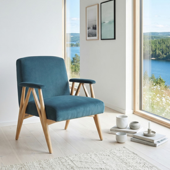 WILLY Armchair - Scandinavian style in wood and velvet, 1 seat