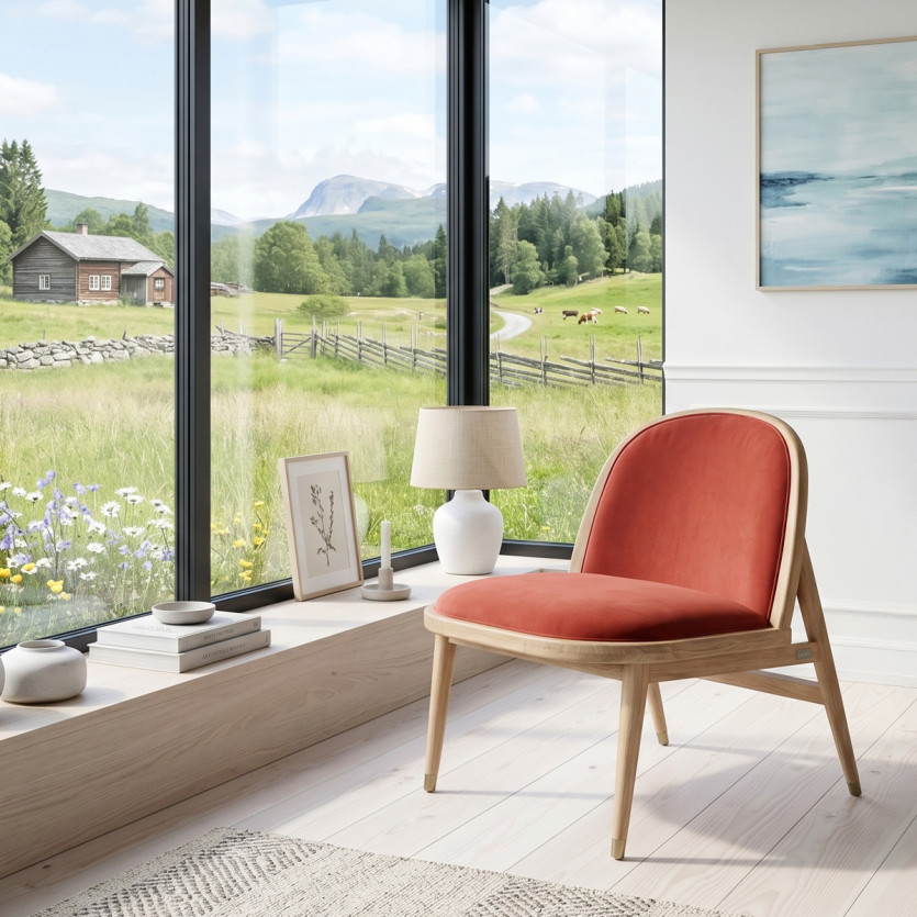 Fauteuil SUZETTE - Style vintage en bois massif et velours, 1 place