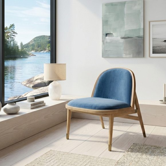 Fauteuil SUZETTE - Style vintage en bois massif et velours, 1 place