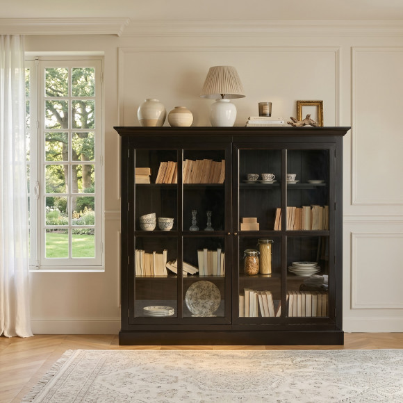 KENNETH - Vitrine style romantique en bois peint, 2 portes
