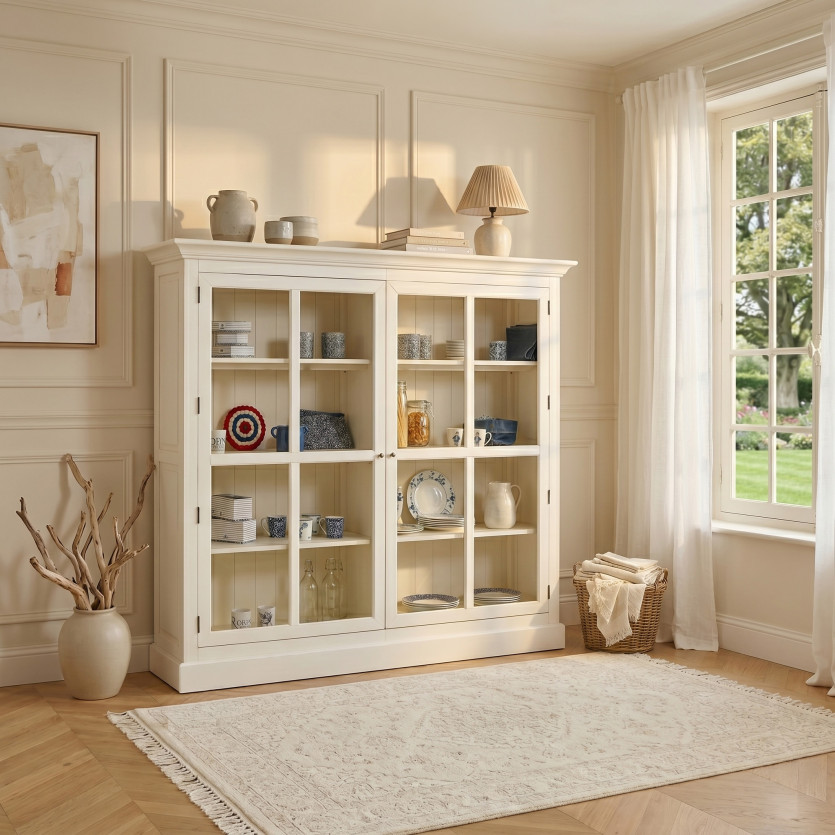 KENNETH - Vitrina estilo romántico en madera pintada, 2 puertas
