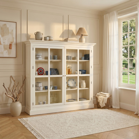 KENNETH - Vitrine style romantique en bois peint, 2 portes