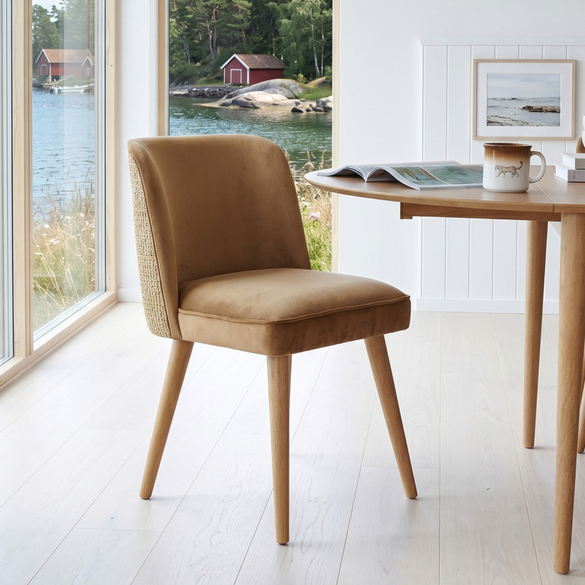 APOLLINE BRUXELLES - Lot de 2 chaises style nordique en bois, tissus velours et tweed