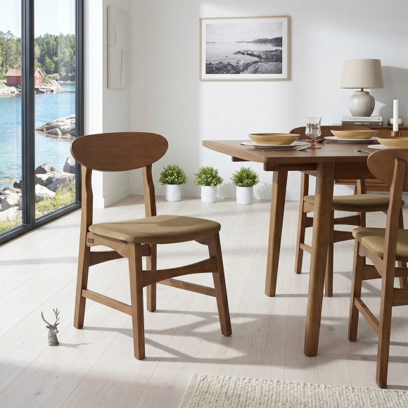DALHIA - Sillas de estilo nórdico de madera maciza y tela de terciopelo camel, juego de 2