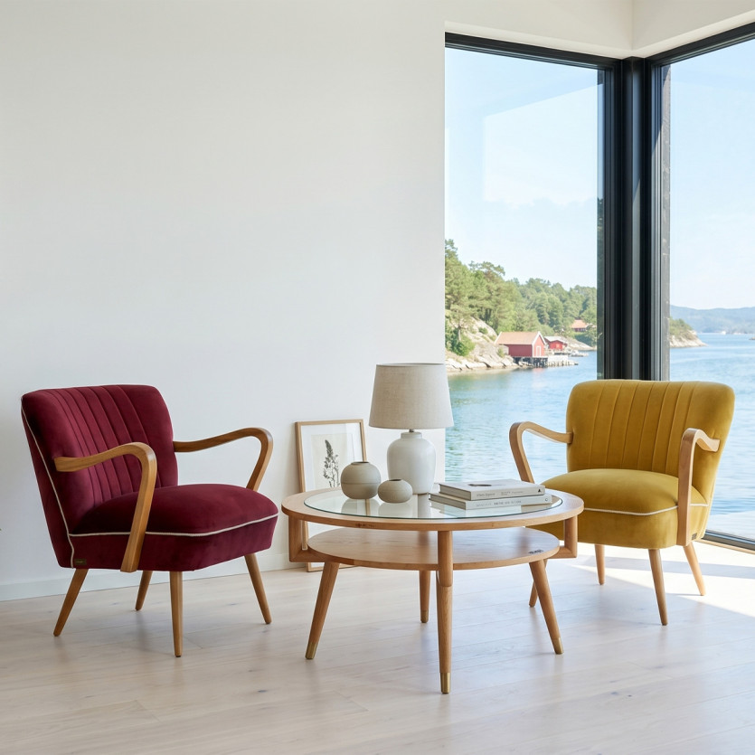 MANHATTAN – Table basse double plateau ronde, style scandinave en chêne et verre trempé, bois certifié FSC®