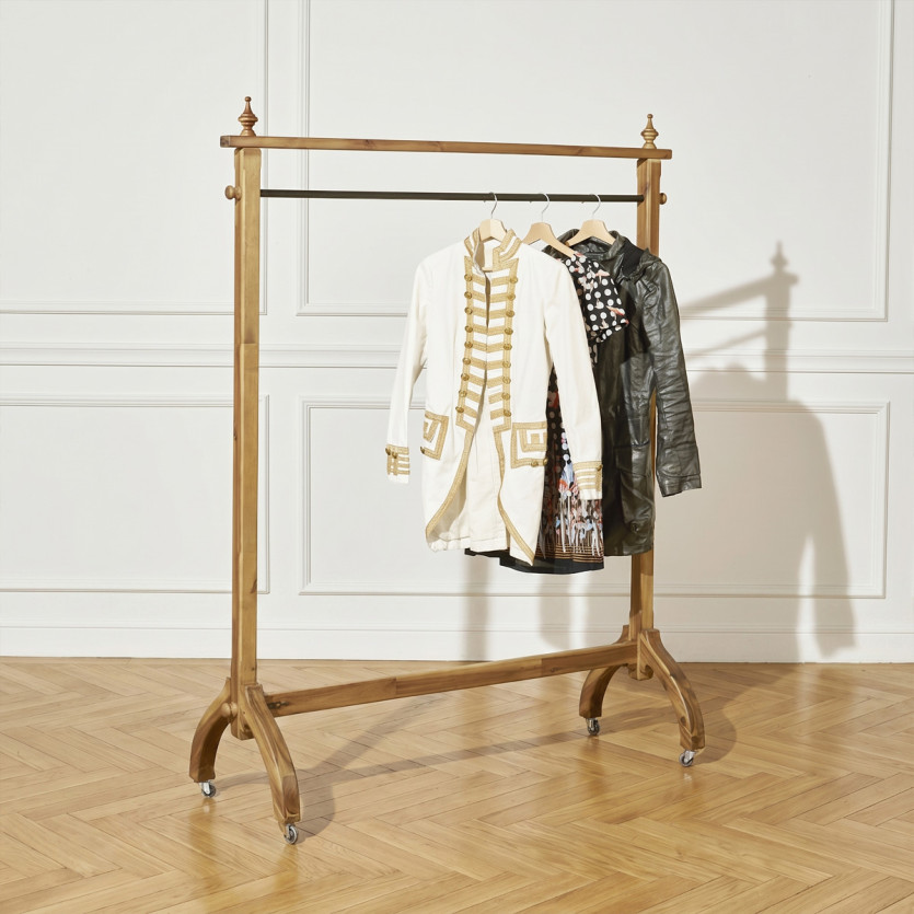 Portant sur roulettes LULU - Style romantique en bois et métal, 140 cm
