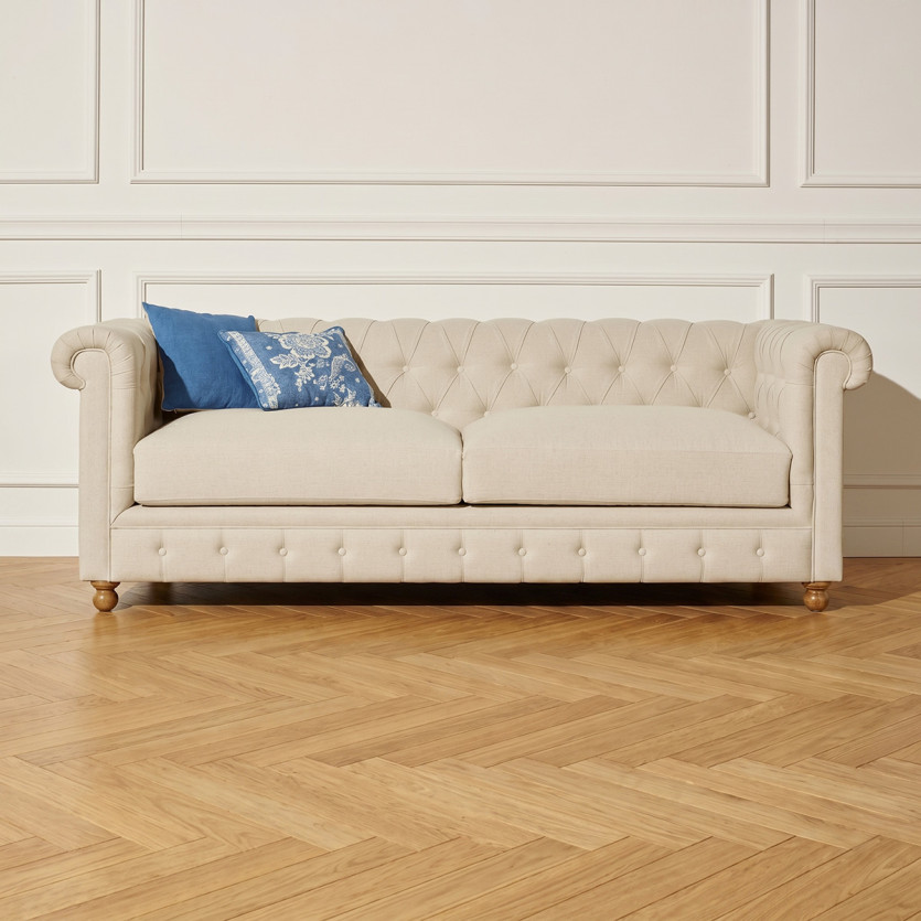 Canapé CHESTERFIELD - Style contemporain en bois et lin coton, 5 places