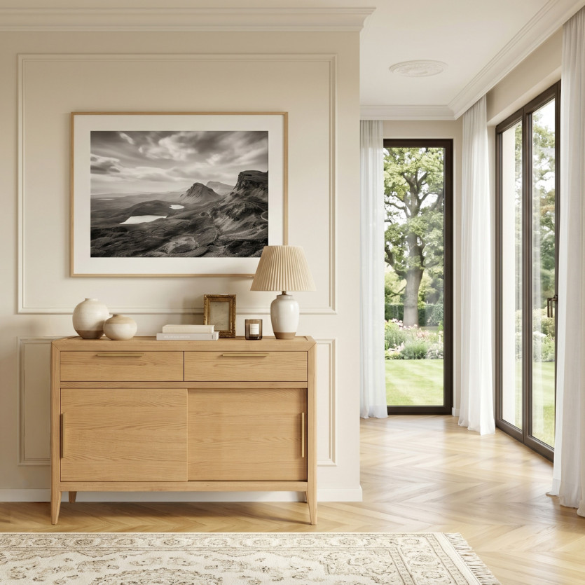 Petit buffet TENNESSEE - Style contemporain en chêne, 2 portes, 2 tiroirs