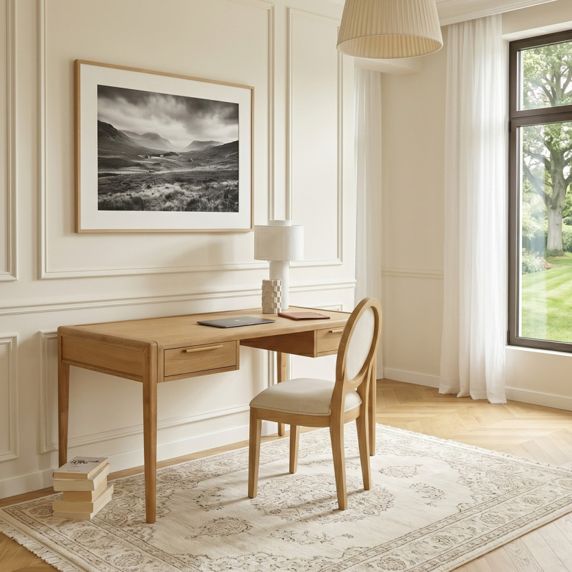 Bureau TENNESSEE - Style contemporain en chêne clair, 2 tiroirs