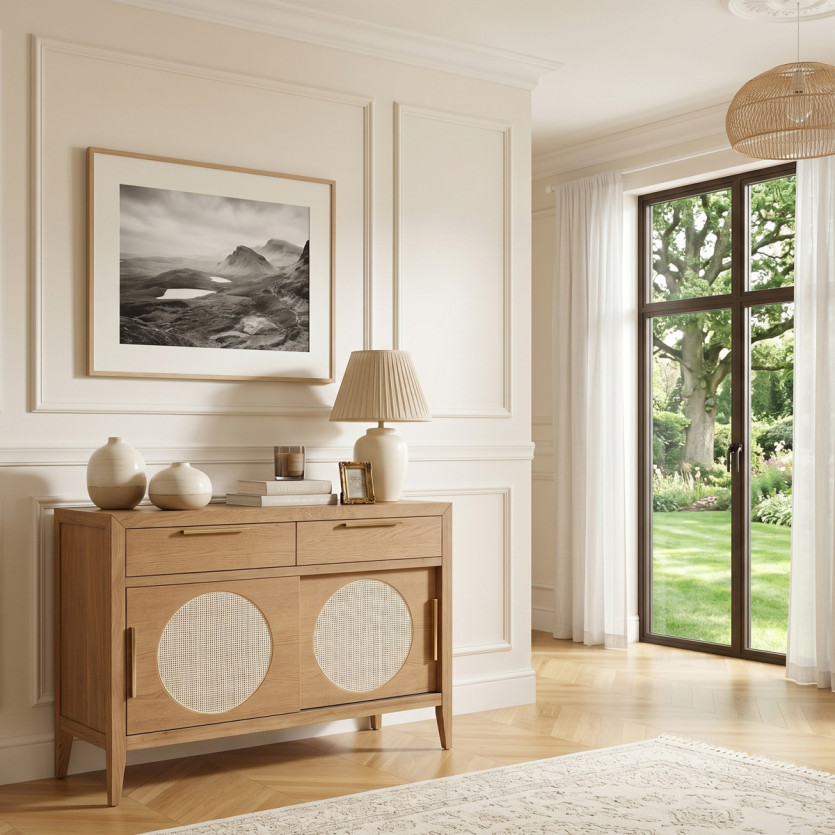 Small MONTANA sideboard - Contemporary style in oak, 2 doors, 2 drawers