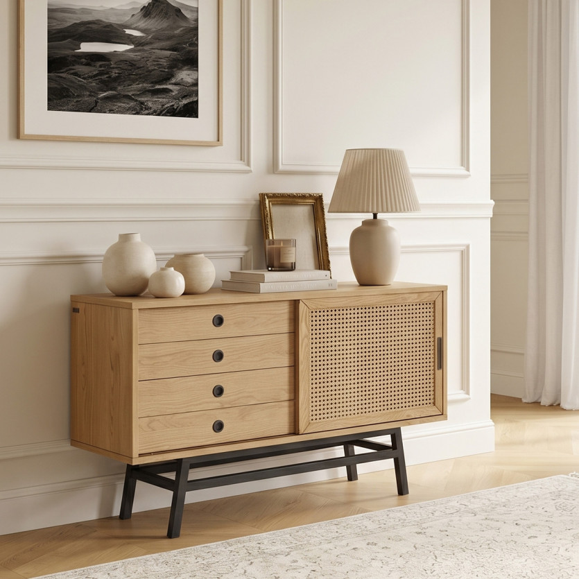 LALALA - Dressoir van eikenhout en metaal, 1 deur, 2 laden, 121 cm