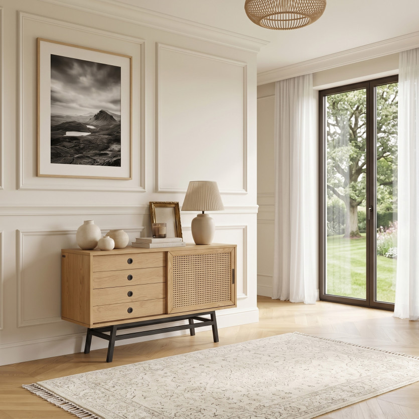 LALALA - Buffet en chêne et métal, 1 porte, 2 tiroirs, 121 cm