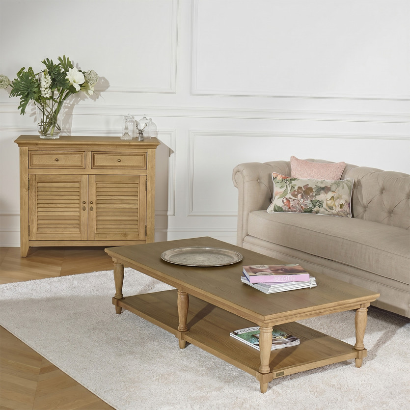 Long coffee table EDINBURGH - Shabby chic style, 1 lower shelf