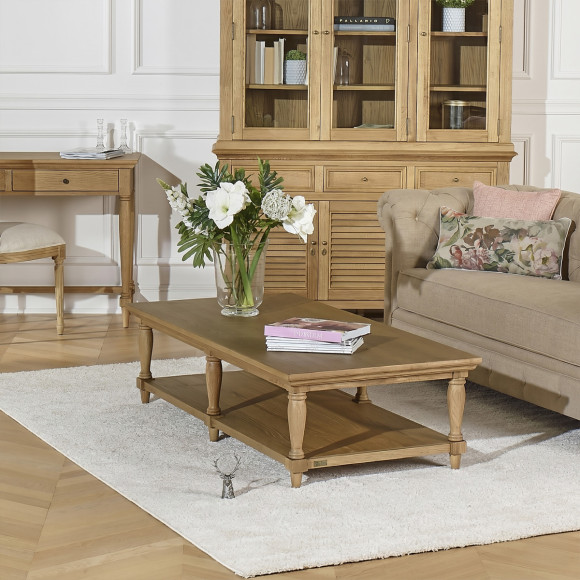 Long coffee table EDINBURGH - Shabby chic style, 1 lower shelf