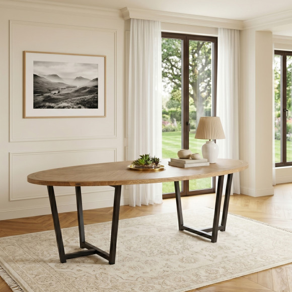 JACKSON Oval Dining Table - Modern style in wood and metal, seats 8 to 10 people