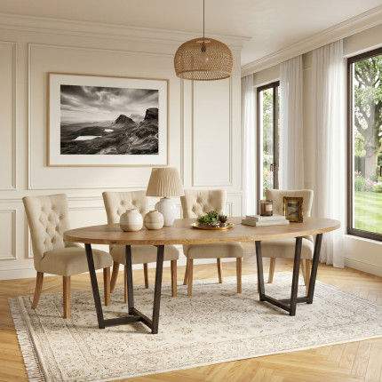 Table de repas ovale JACKSON - Style moderne en bois et métal, 8 à 10 couverts