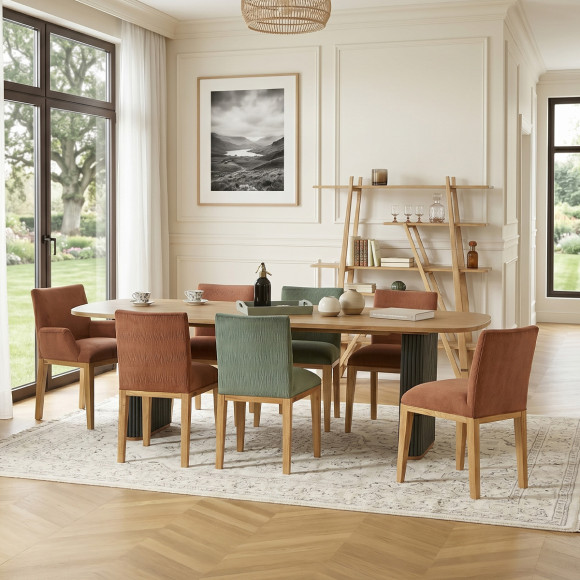 Table à manger JOËL - Style contemporain, plateau en chêne, 10 couverts, bois certifié FSC®