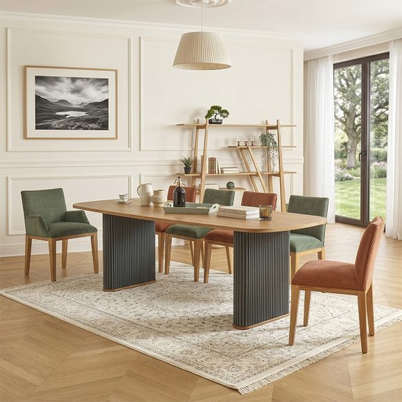 Table à manger JOËL - Style contemporain, plateau en chêne, 10 couverts, bois certifié FSC®