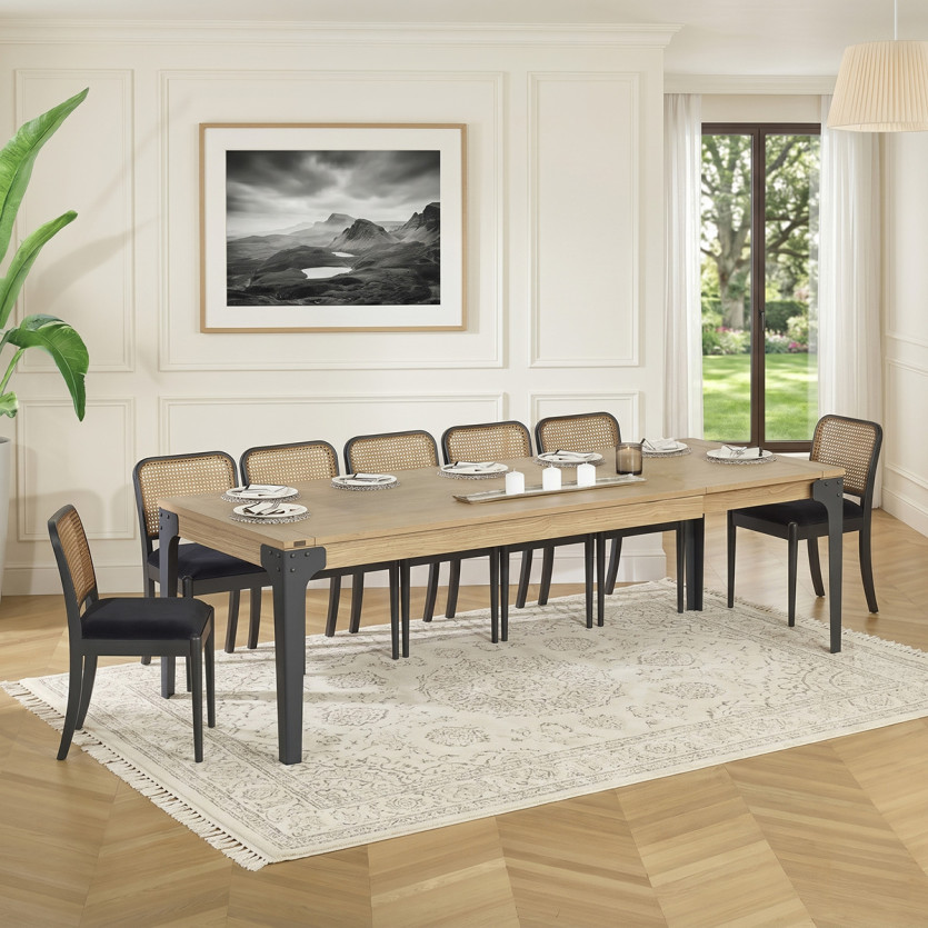 Table à manger SEATTLE - Style industriel, 10/12 couverts, plateau en chêne, bois certifié FSC®
